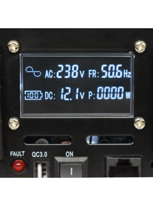 EcoSine SWE-2000-12-LCD 2000W tiszta szinusz inverter LCD-vel 12V, nem távvezérelhető