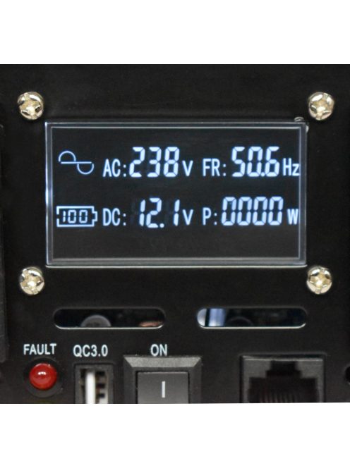 EcoSine UPS-2000-12-LCD szinuszos inverter kijelzővel, beépített töltővel és átkapcsolóval 2000W 12V, távvezérelhető