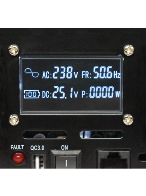 EcoSine UPS-2000-24-LCD szinuszos inverter kijelzővel, beépített töltővel és átkapcsolóval 2000W 24V, távvezérelhető